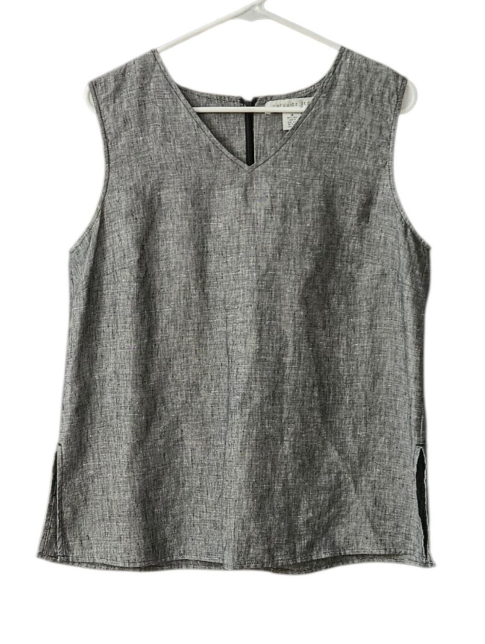 Pursuits Ltd Women's 100% Linen Sleeveless V-Neck Top  Tank Women's M Side Slits